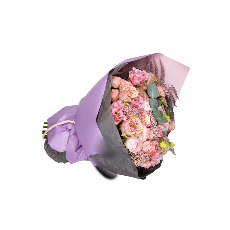 Букет из розовых роз и розовых Тюльпанов
